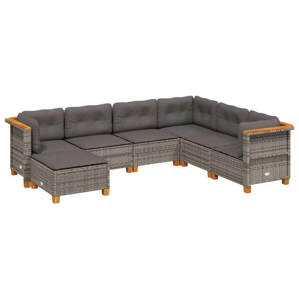 7 Piece Garden Sofa Set with Cushions Grey Poly Rattan 3261936 - Furniture