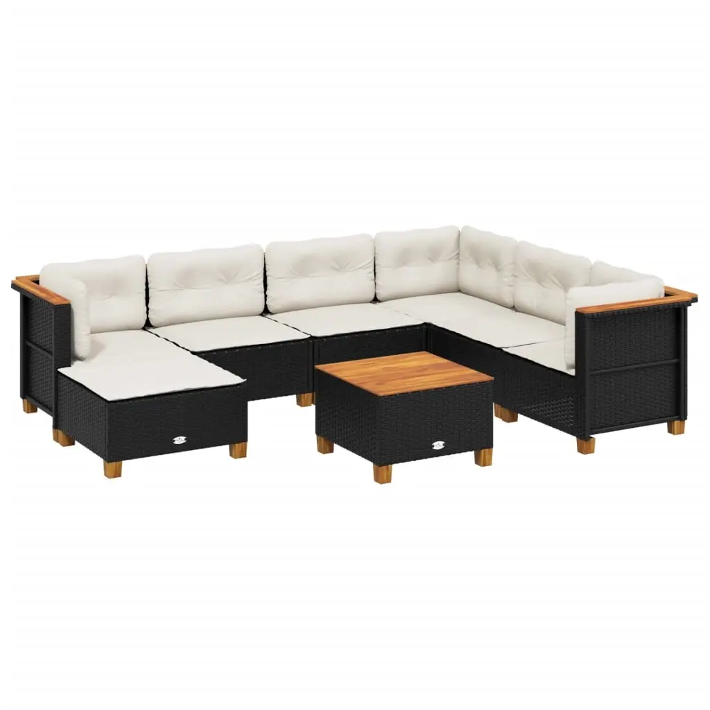 8 Piece Garden Sofa Set with Cushions Black Poly Rattan 3261941 - Furniture