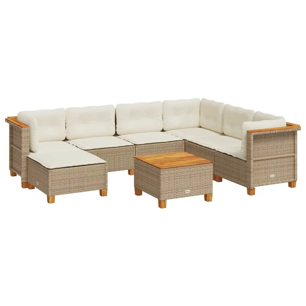 8 Piece Garden Sofa Set with Cushions Beige Poly Rattan 3261943 - Furniture