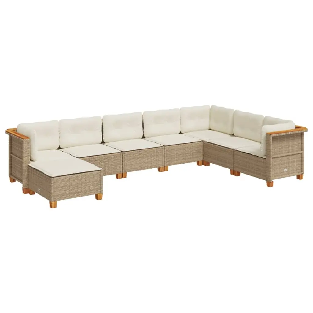 8 Piece Garden Sofa Set with Cushions Beige Poly Rattan 3261955 - Furniture