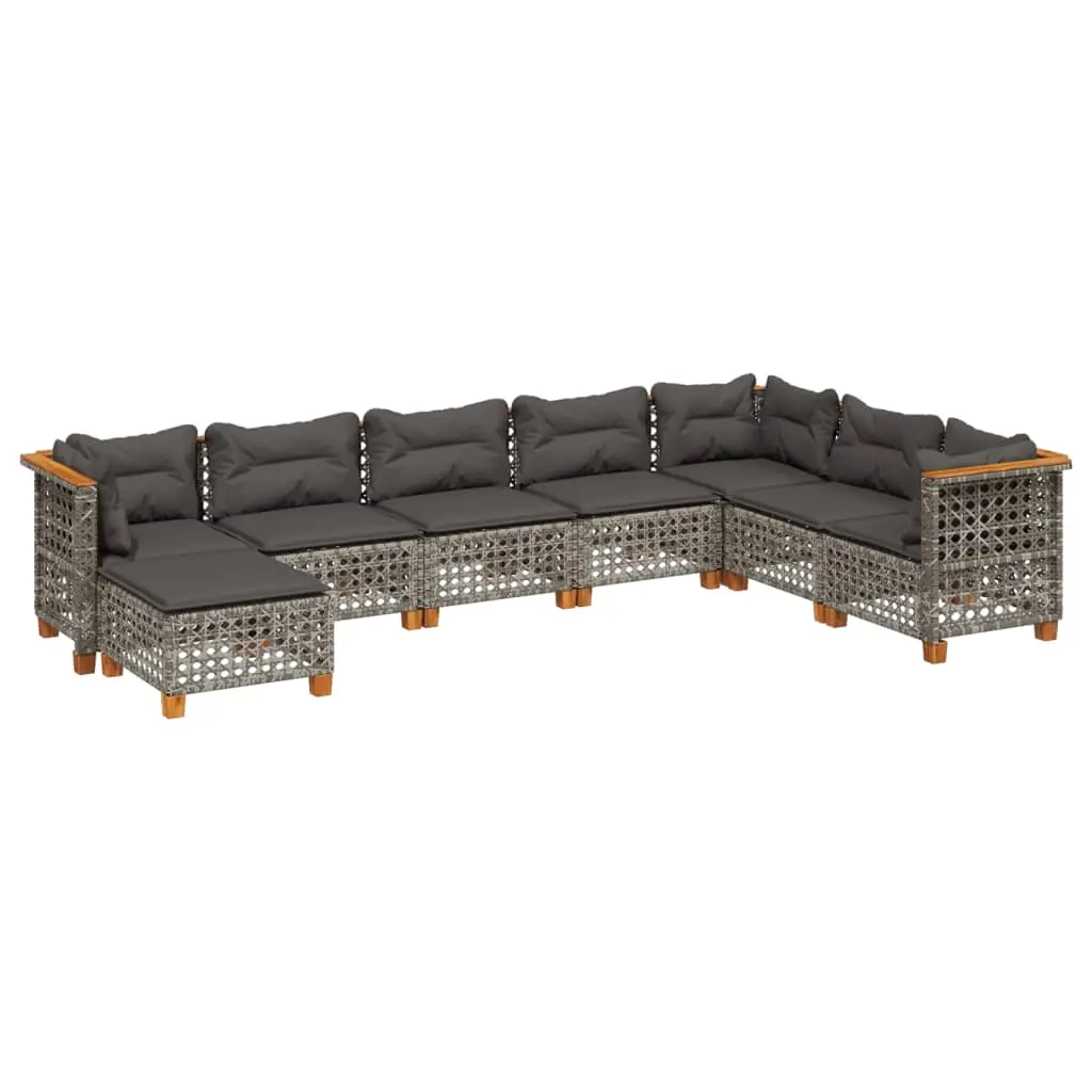 8 Piece Garden Sofa Set with Cushions Grey Poly Rattan 3261957 - Furniture