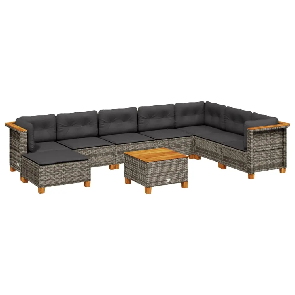 9 Piece Garden Sofa Set with Cushions Grey Poly Rattan 3261960 - Furniture