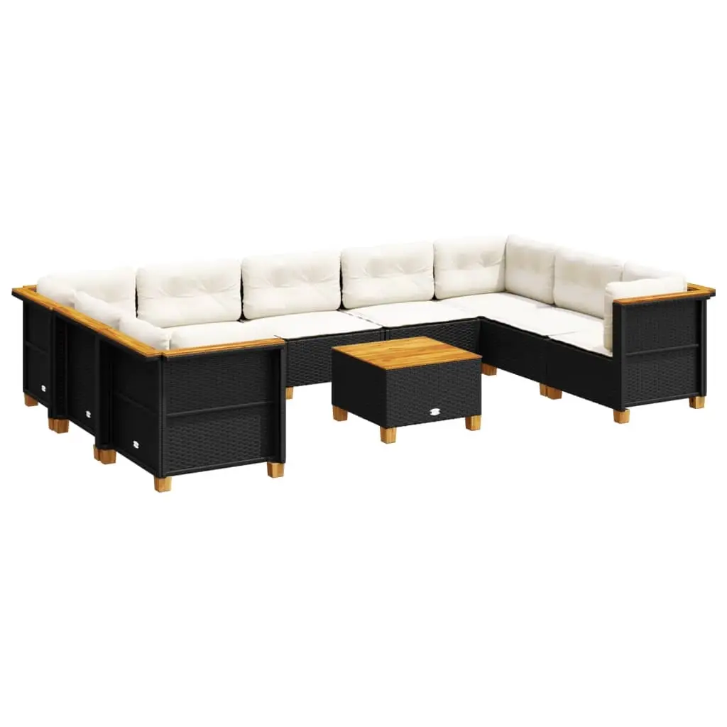 10 Piece Garden Sofa Set with Cushions Black Poly Rattan 3261983 - Furniture