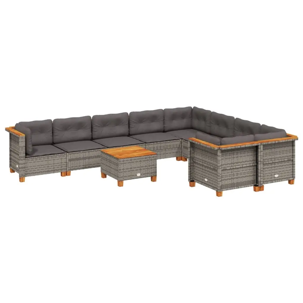 10 Piece Garden Sofa Set with Cushions Grey Poly Rattan 3262008 - Furniture