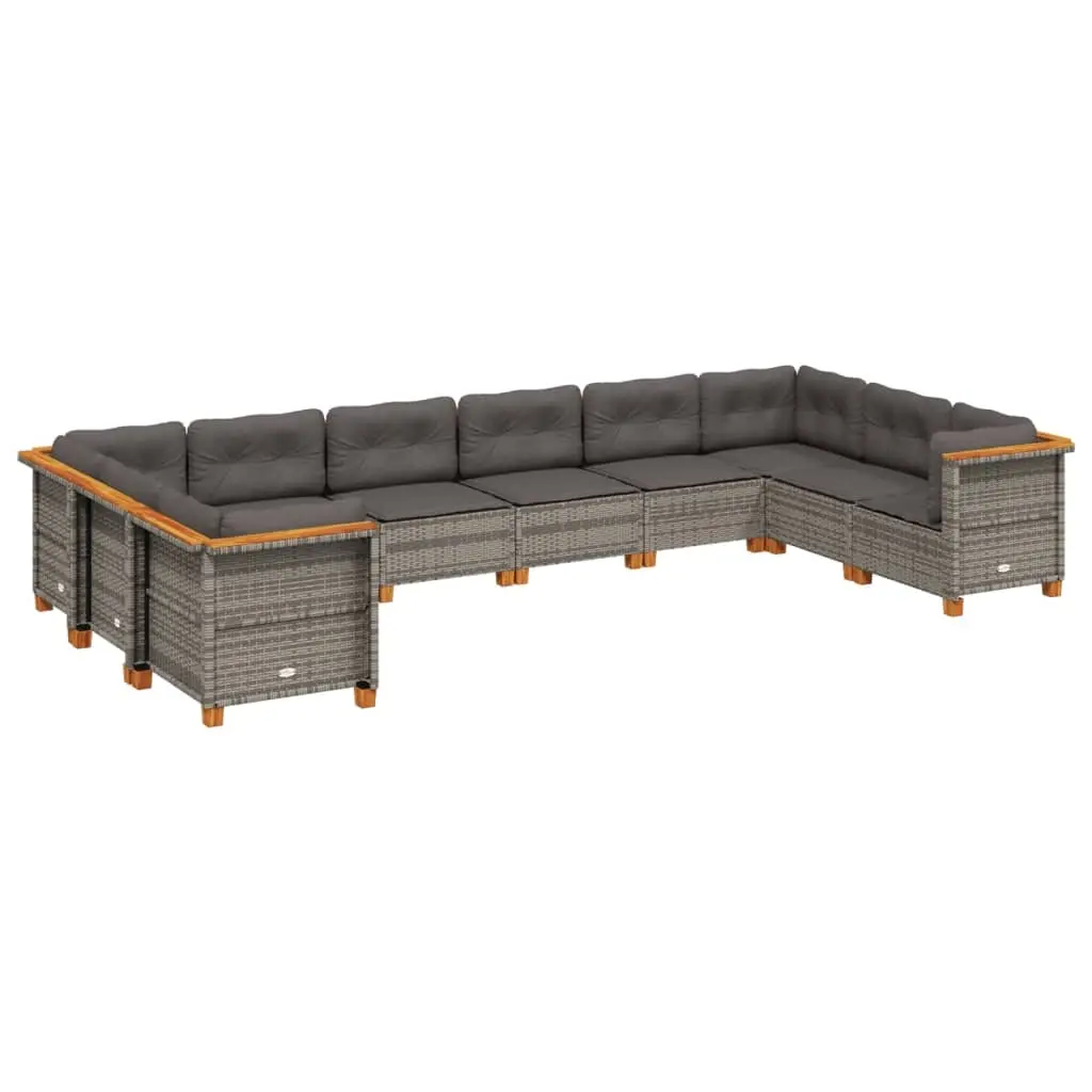10 Piece Garden Sofa Set with Cushions Grey Poly Rattan 3262020 - Furniture