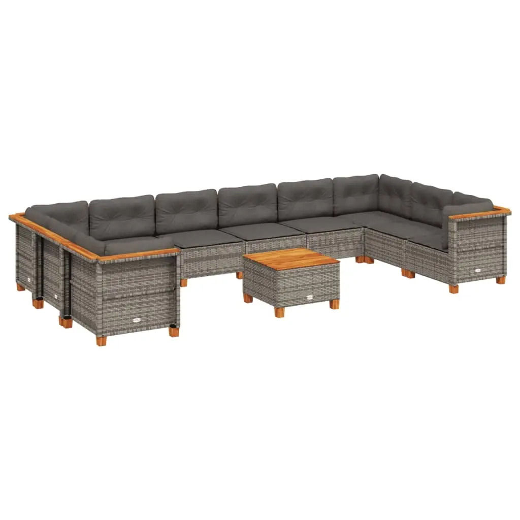 11 Piece Garden Sofa Set with Cushions Grey Poly Rattan 3262026 - Furniture