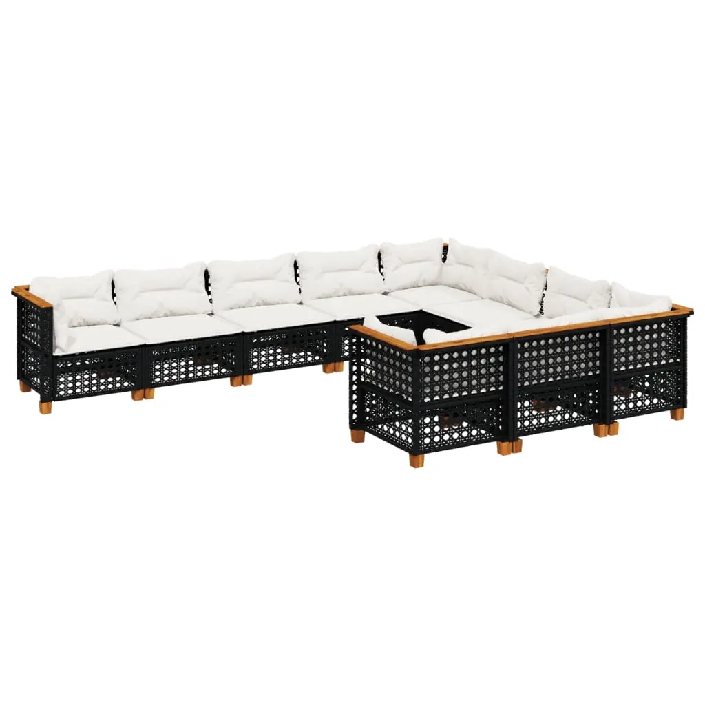 10 Piece Garden Sofa Set with Cushions Black Poly Rattan 3262034 - Furniture