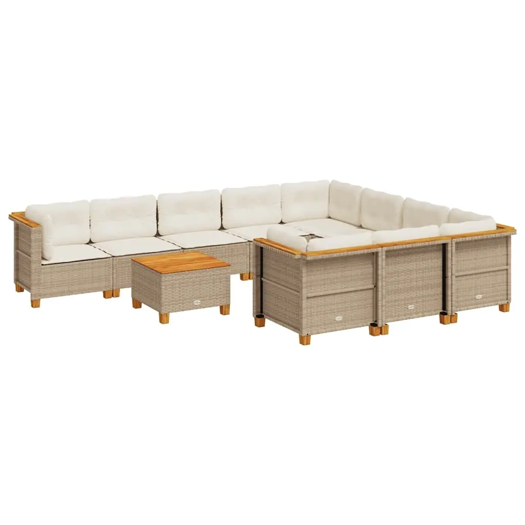 11 Piece Garden Sofa Set with Cushions Beige Poly Rattan 3262039 - Furniture