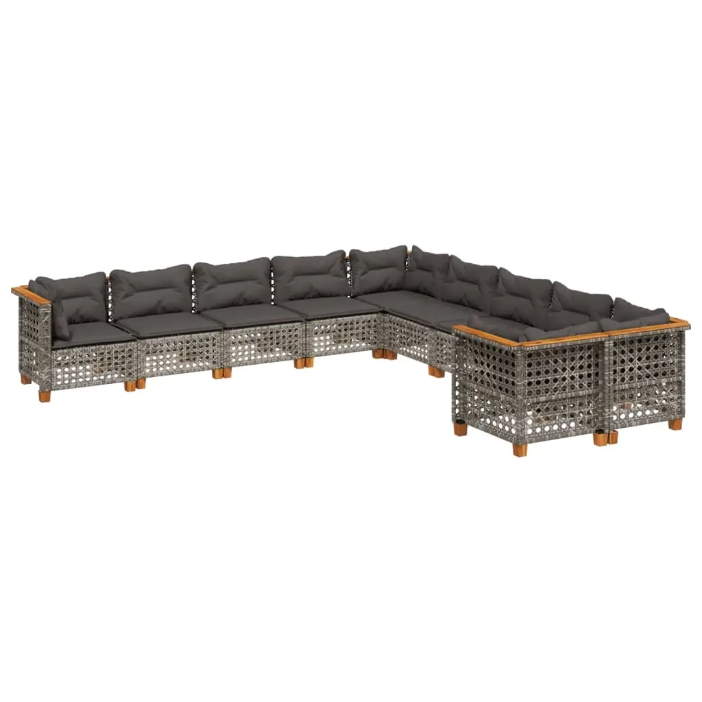10 Piece Garden Sofa Set with Cushions Grey Poly Rattan 3262047 - Furniture