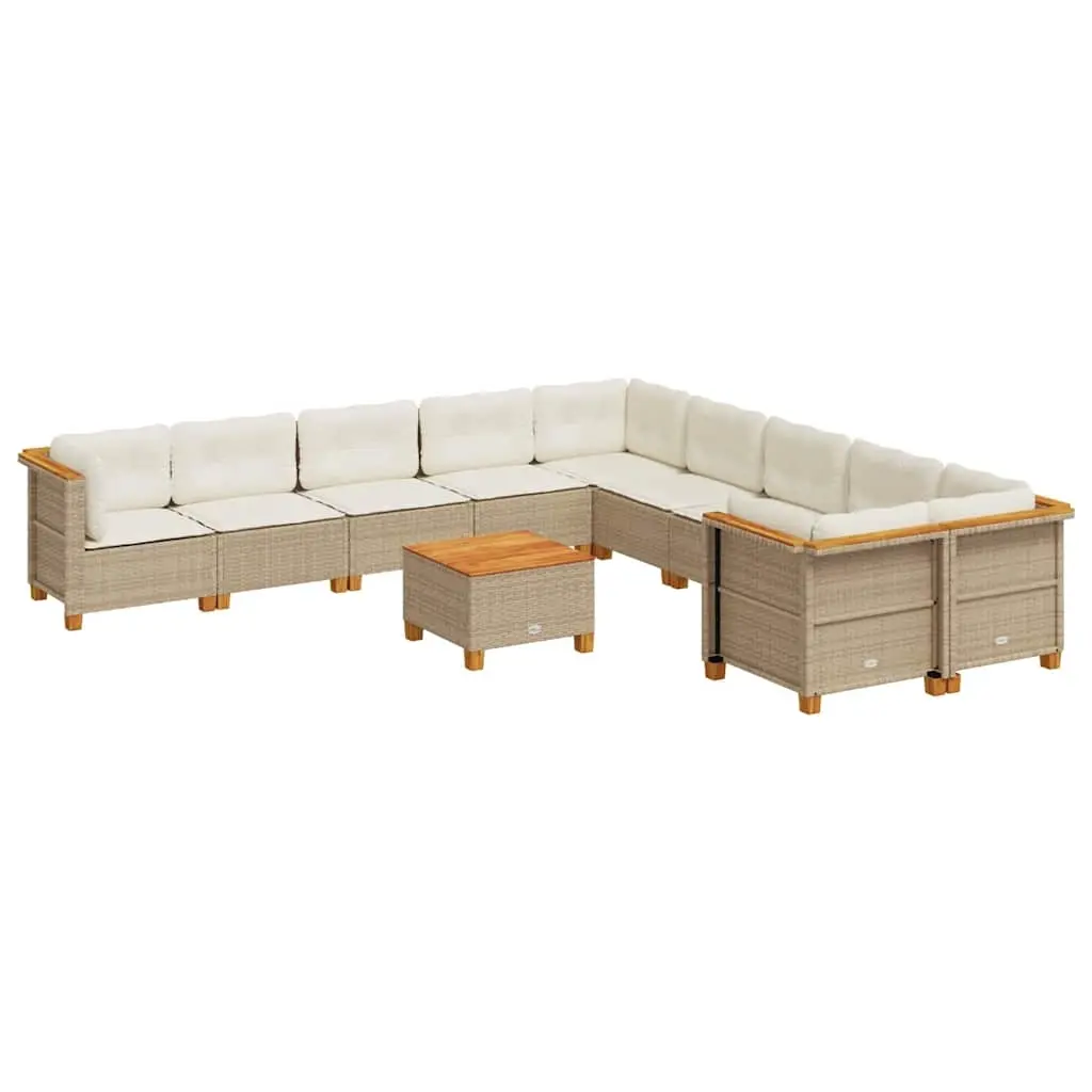 11 Piece Garden Sofa Set with Cushions Beige Poly Rattan 3262051 - Furniture