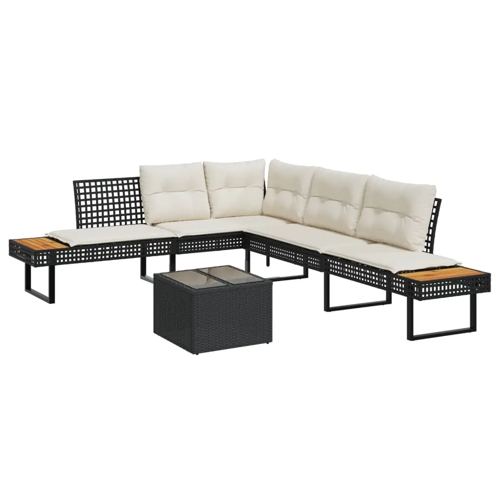 2 Piece Garden Sofa Set with Cushions Black Poly Rattan and Glass 3277493 - Furniture
