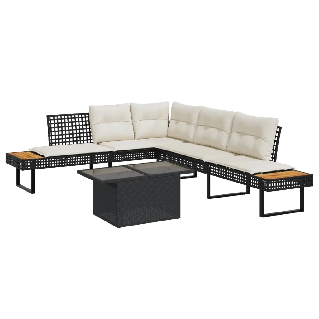 2 Piece Garden Sofa Set with Cushions Black Poly Rattan and Glass 3277494 - Furniture