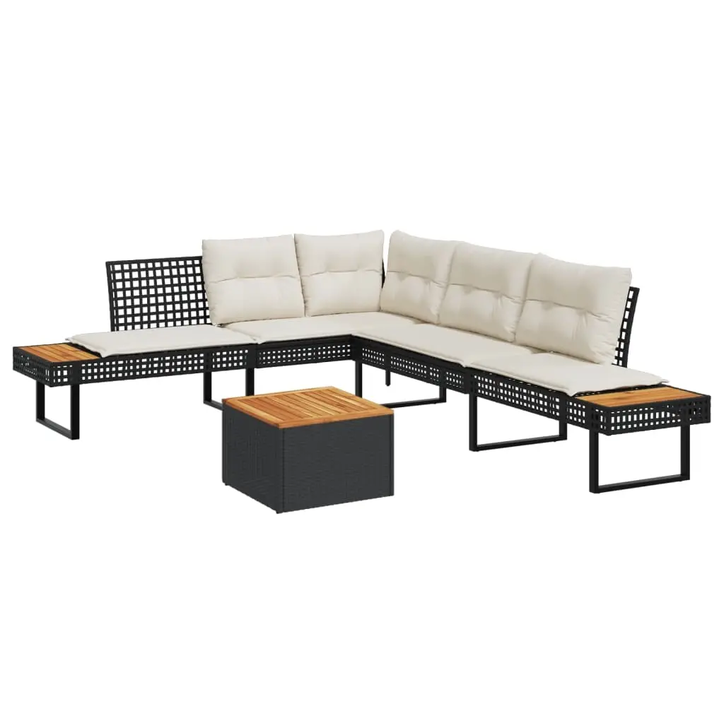 2 Piece Garden Sofa Set with Cushions Black Poly Rattan and Acacia 3277497 - Furniture