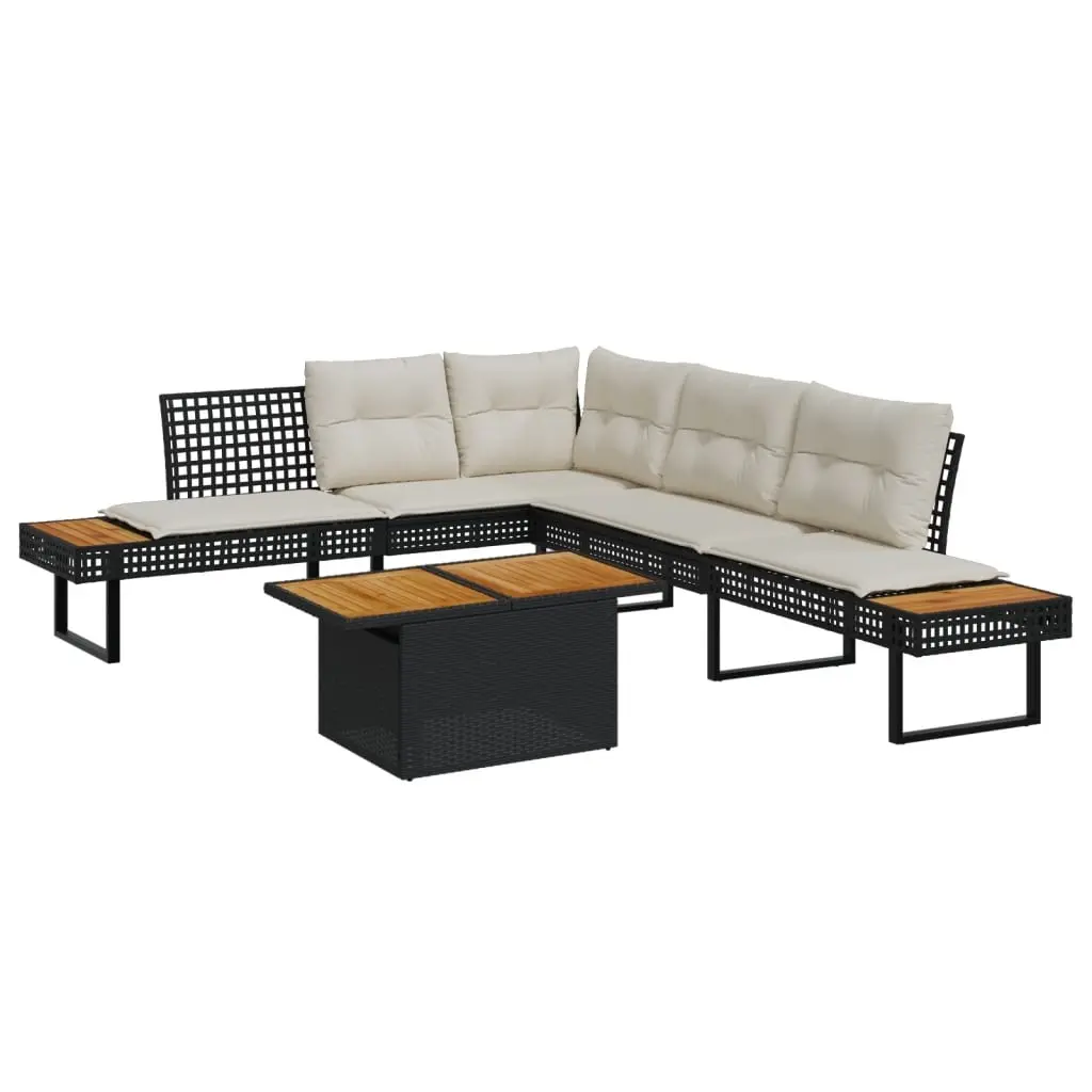 2 Piece Garden Sofa Set with Cushions Black Poly Rattan and Acacia 3277498 - Furniture