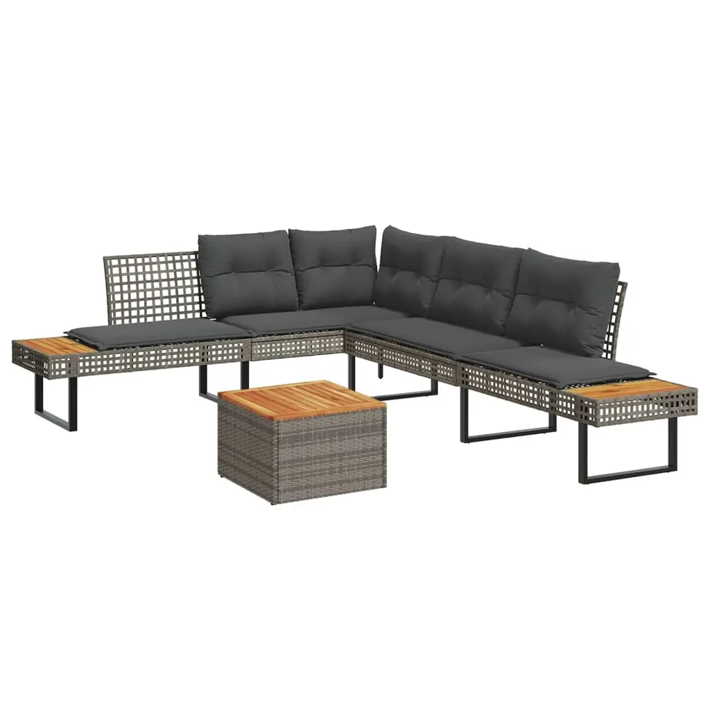 2 Piece Garden Sofa Set with Cushions Grey Poly Rattan and Acacia 3277499 - Furniture