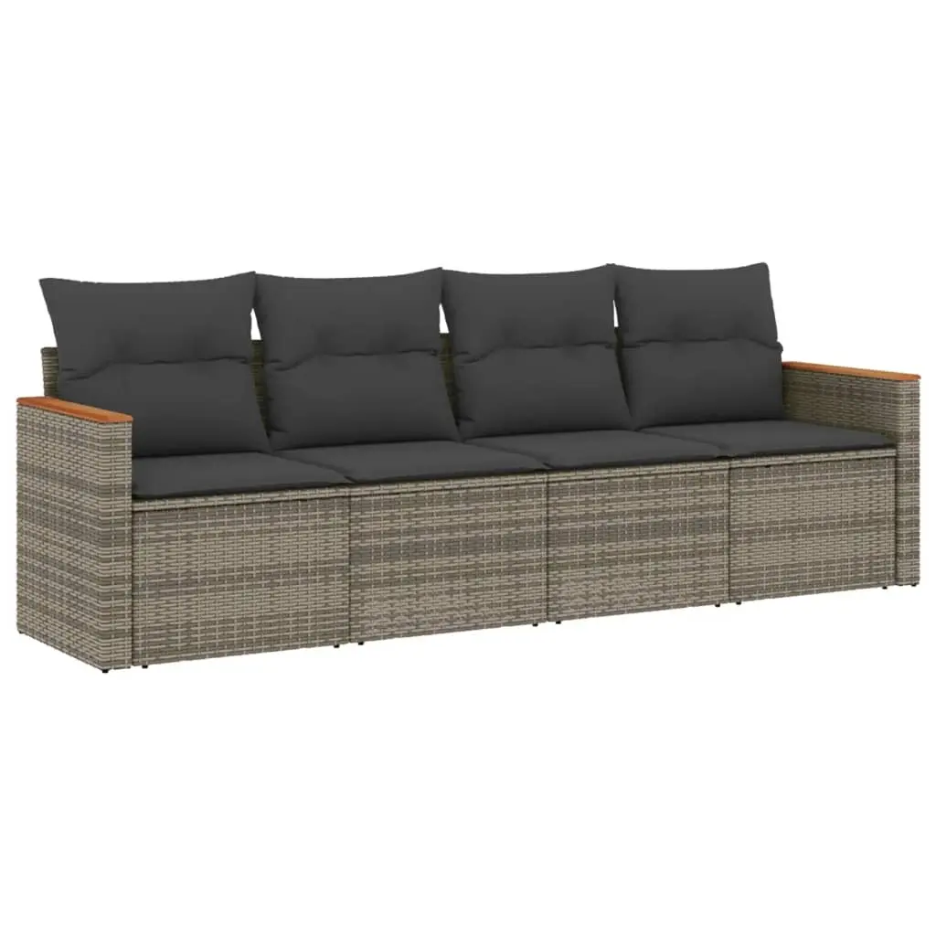 4 Piece Garden Sofa Set with Cushions Grey Poly Rattan 3258175 - Furniture