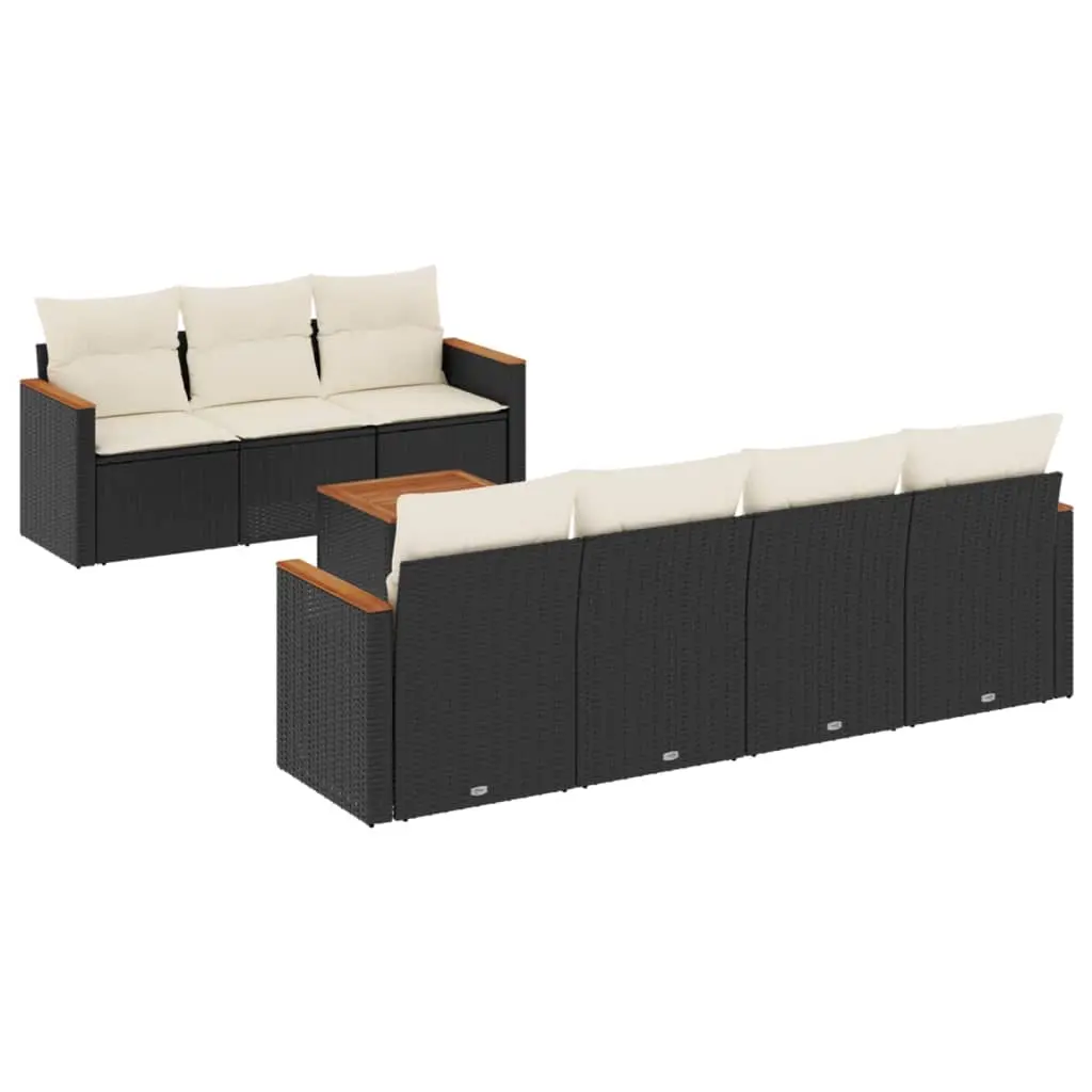 8 Piece Garden Sofa Set with Cushions Black Poly Rattan 3258206 - Furniture