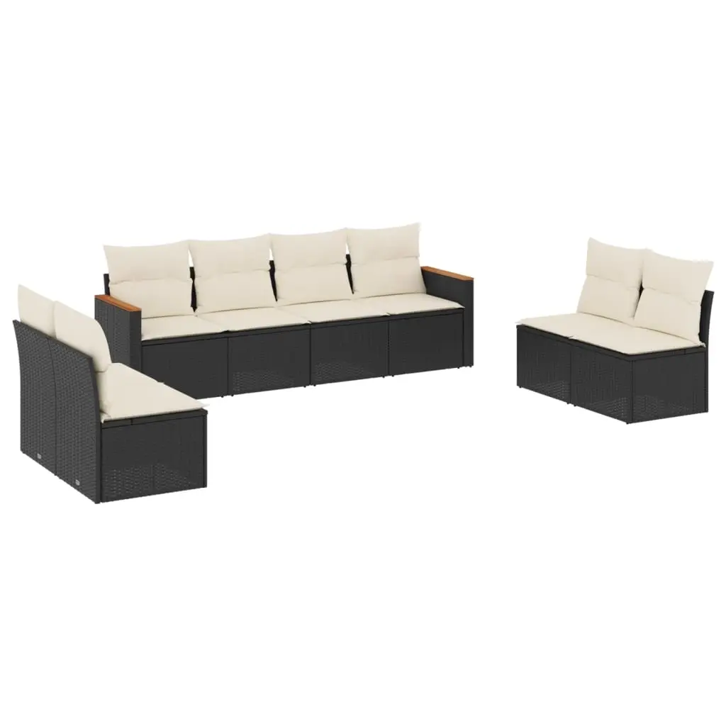 8 Piece Garden Sofa Set with Cushions Black Poly Rattan 3258290 - Furniture