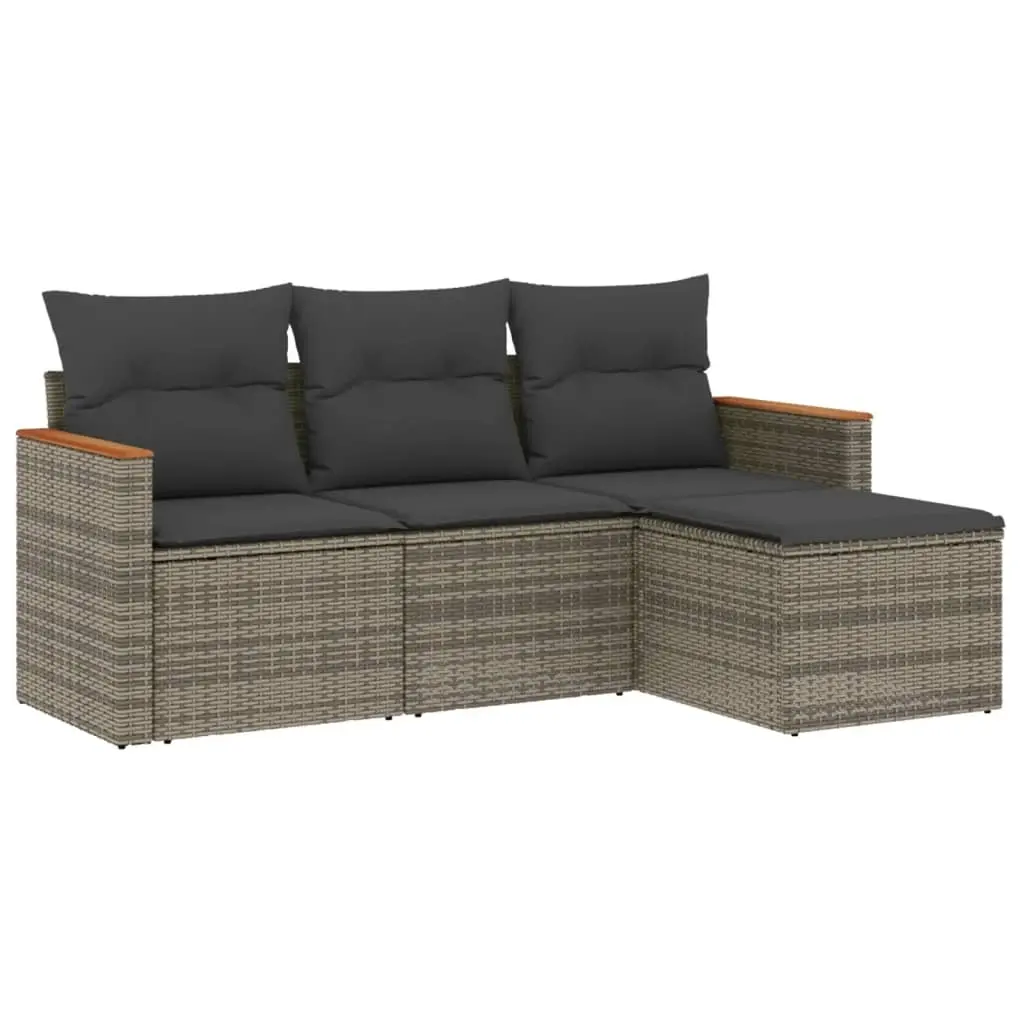 4 Piece Garden Sofa Set with Cushions Grey Poly Rattan 3258308 - Furniture