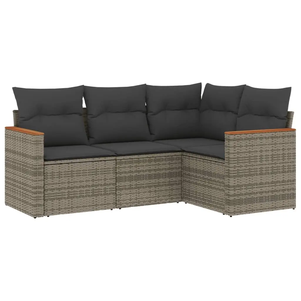 4 Piece Garden Sofa Set with Cushions Grey Poly Rattan 3258336 - Furniture