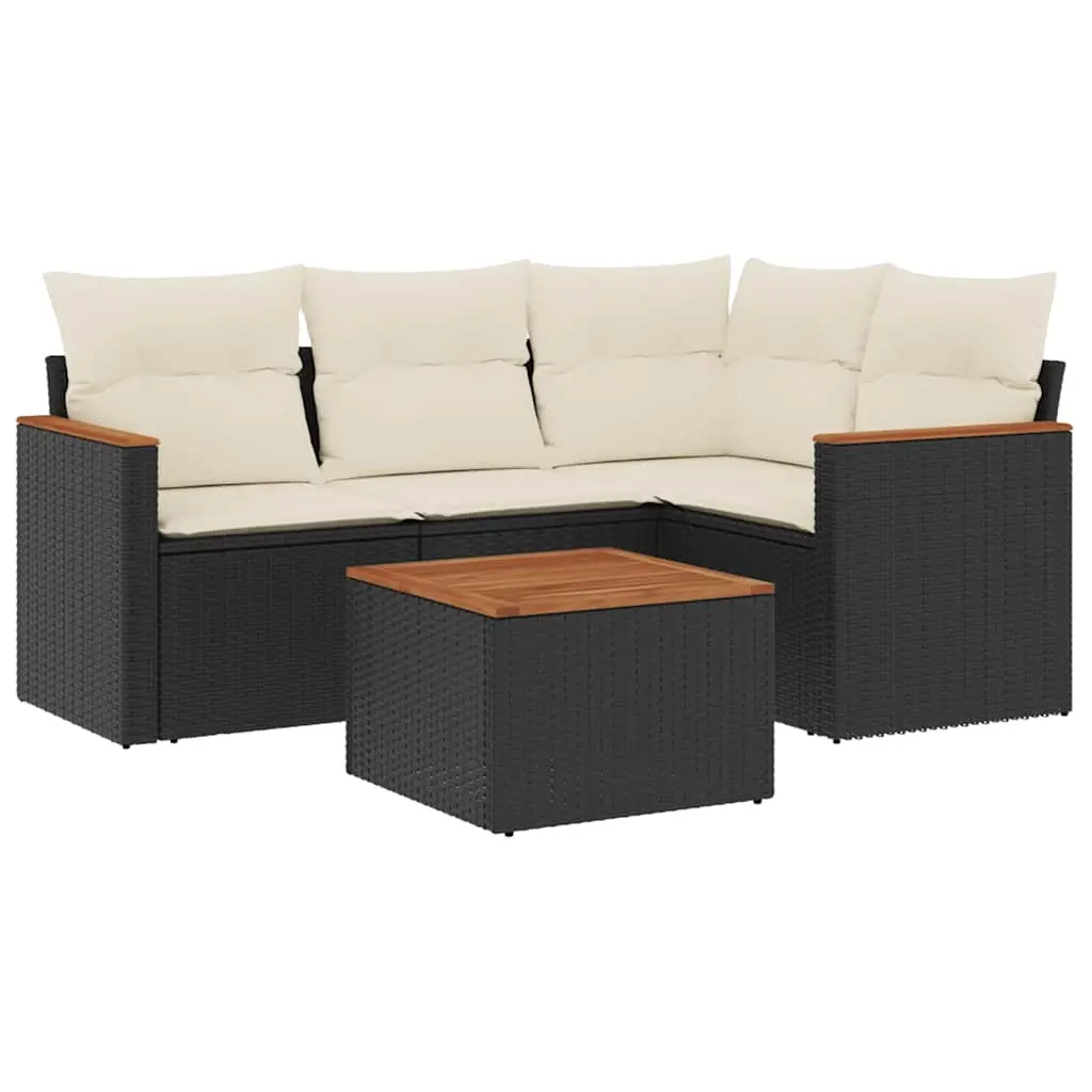 5 Piece Garden Sofa Set with Cushions Black Poly Rattan 3258339 - Furniture