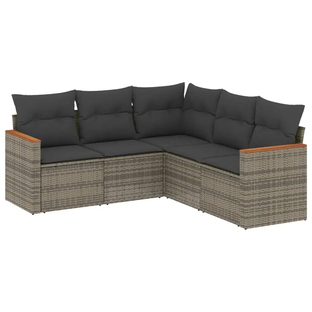 5 Piece Garden Sofa Set with Cushions Grey Poly Rattan 3258364 - Furniture