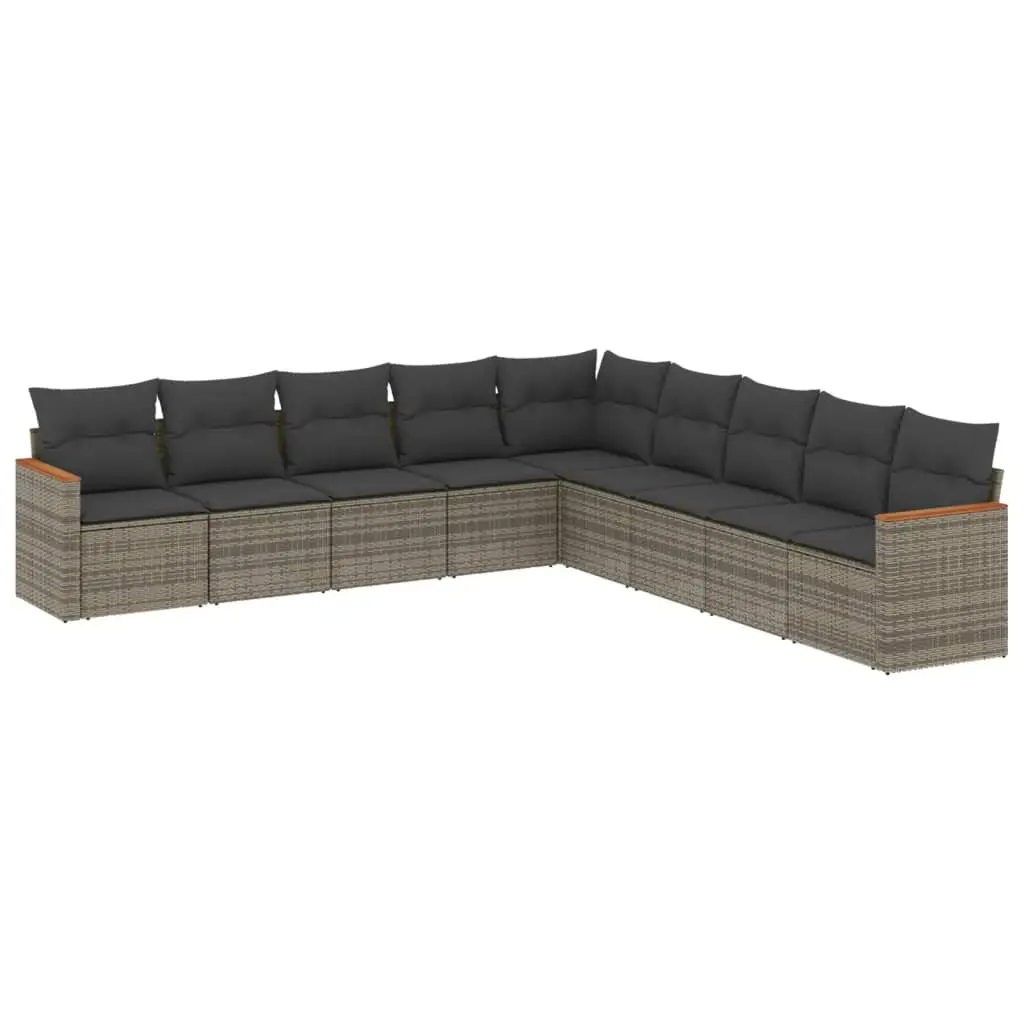 9 Piece Garden Sofa Set with Cushions Grey Poly Rattan 3258462 - Furniture