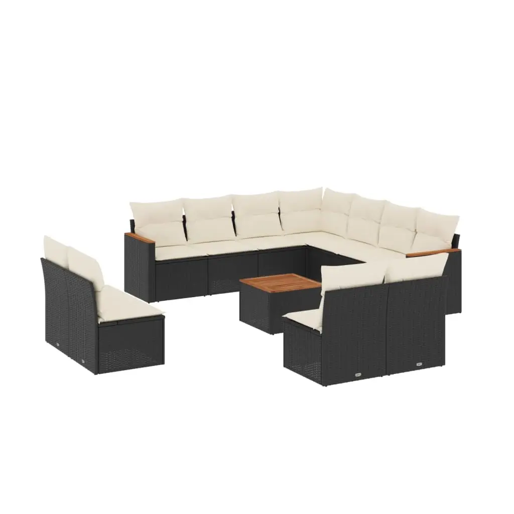 12 Piece Garden Sofa Set with Cushions Black Poly Rattan 3258493 - Furniture