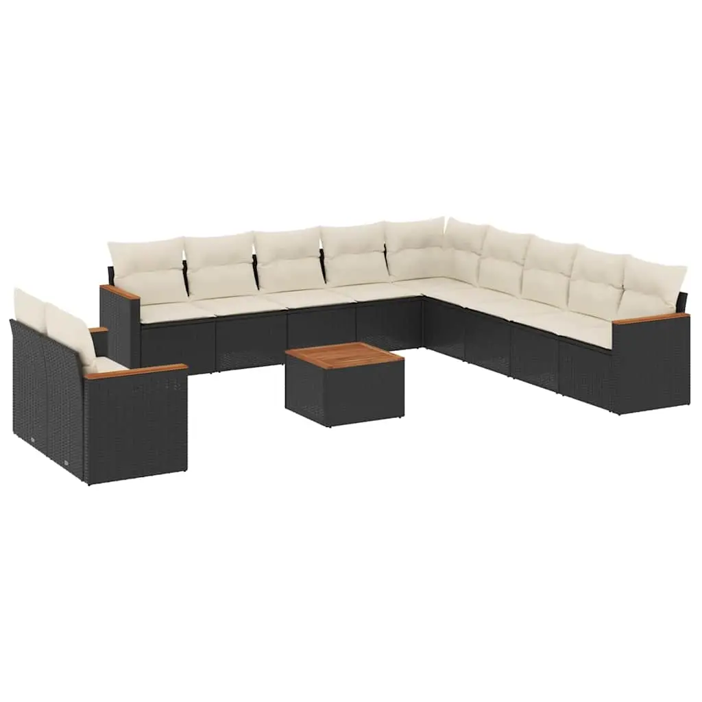 12 Piece Garden Sofa Set with Cushions Black Poly Rattan 3258535 - Furniture