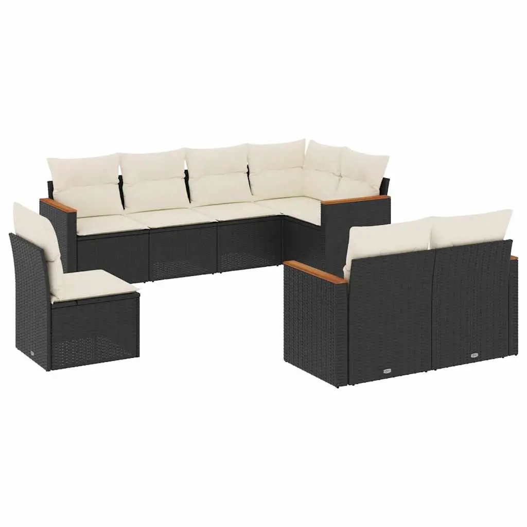8 Piece Garden Sofa Set with Cushions Black Poly Rattan 3258563 - Furniture