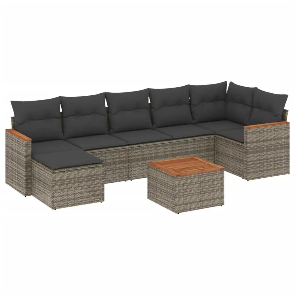 8 Piece Garden Sofa Set with Cushions Grey Poly Rattan 3258602 - Furniture