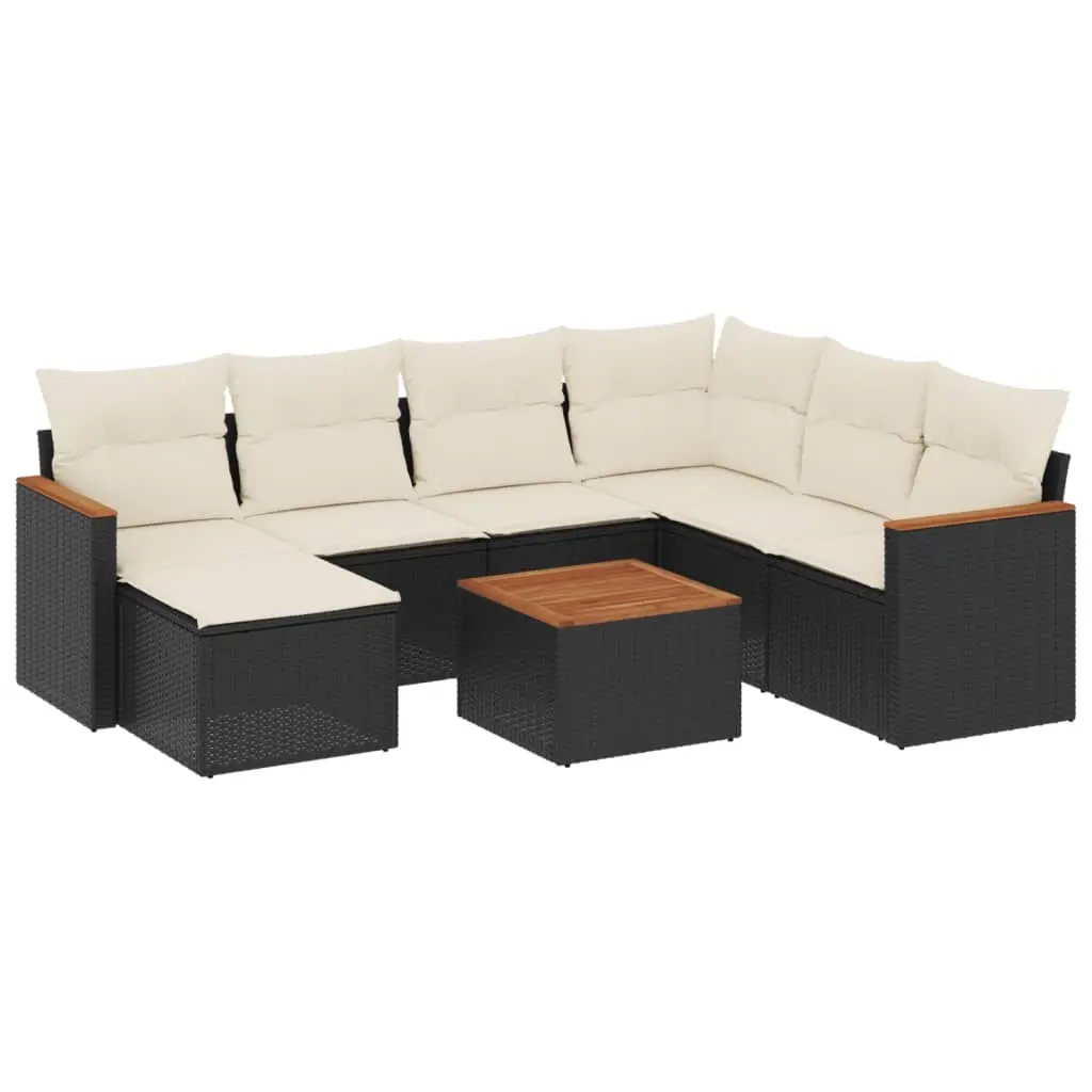 8 Piece Garden Sofa Set with Cushions Black Poly Rattan 3258612 - Furniture