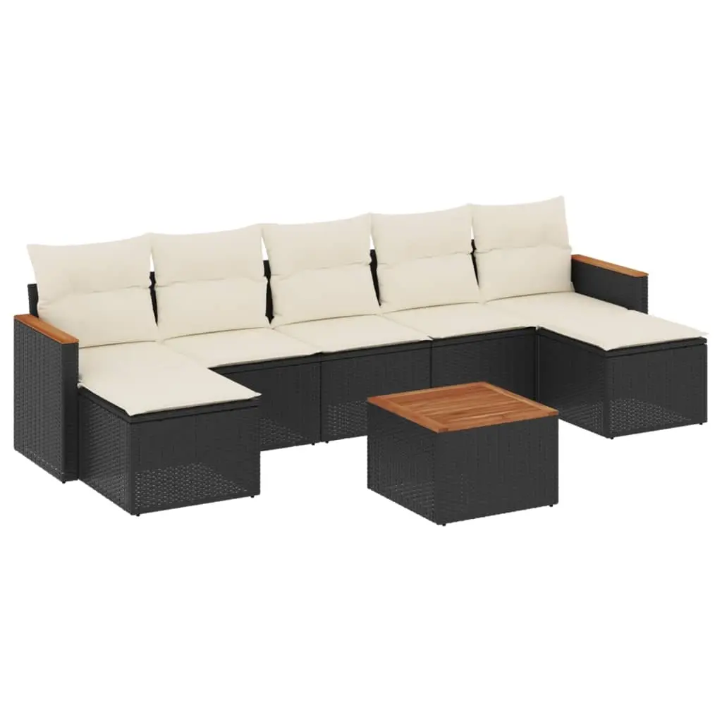 8 Piece Garden Sofa Set with Cushions Black Poly Rattan 3258640 - Furniture
