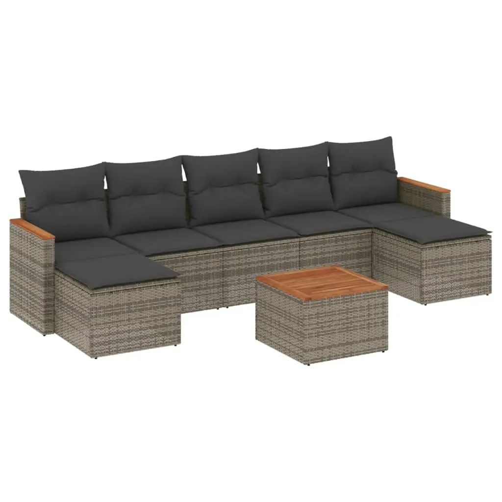 8 Piece Garden Sofa Set with Cushions Grey Poly Rattan 3258644 - Furniture