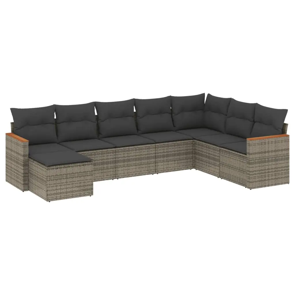 8 Piece Garden Sofa Set with Cushions Grey Poly Rattan 3258651 - Furniture