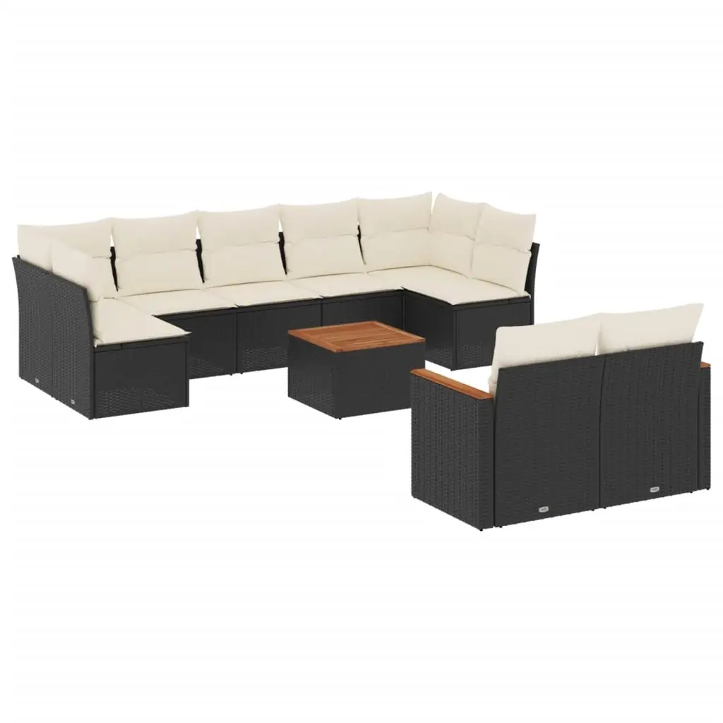 10 Piece Garden Sofa Set with Cushions Black Poly Rattan 3258696 - Furniture