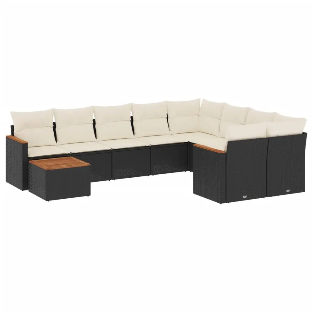 10 Piece Garden Sofa Set with Cushions Black Poly Rattan 3258717 - Furniture