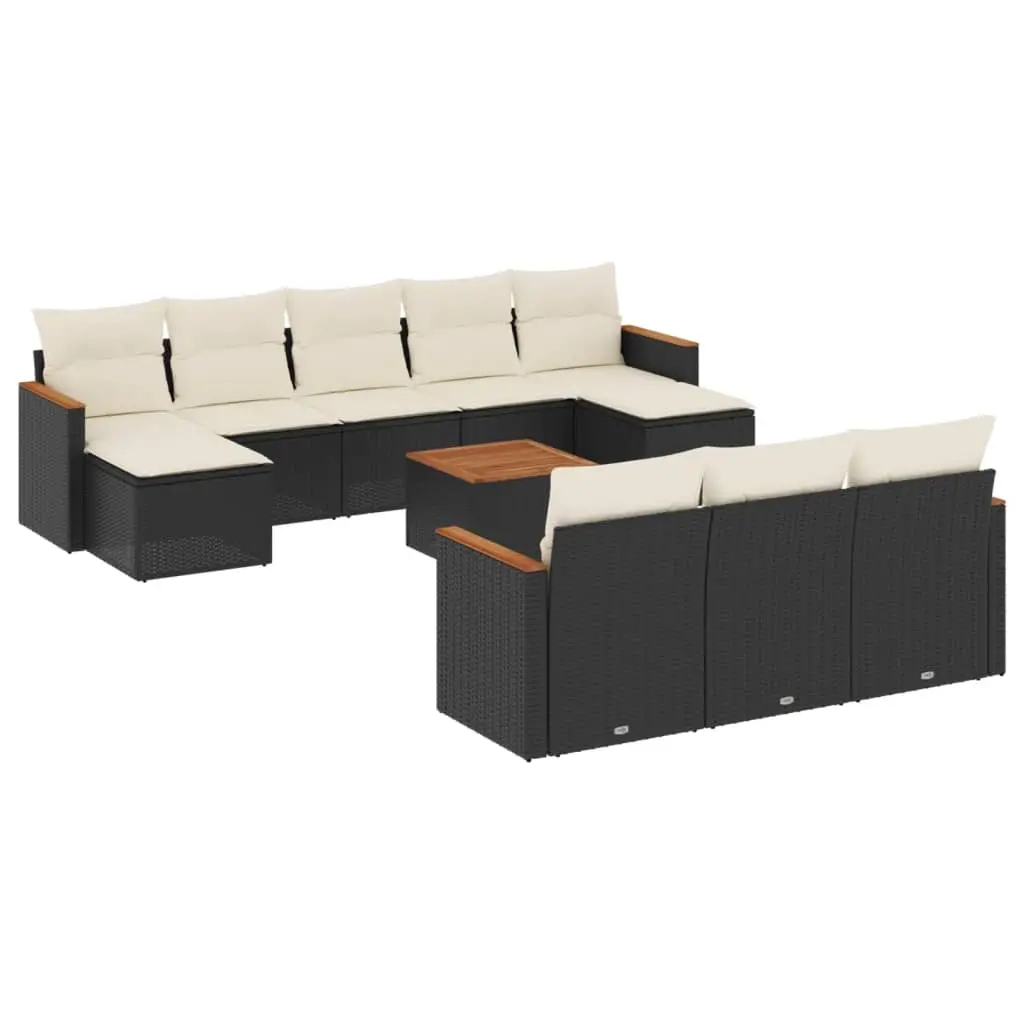11 Piece Garden Sofa Set with Cushions Black Poly Rattan 3258822 - Furniture