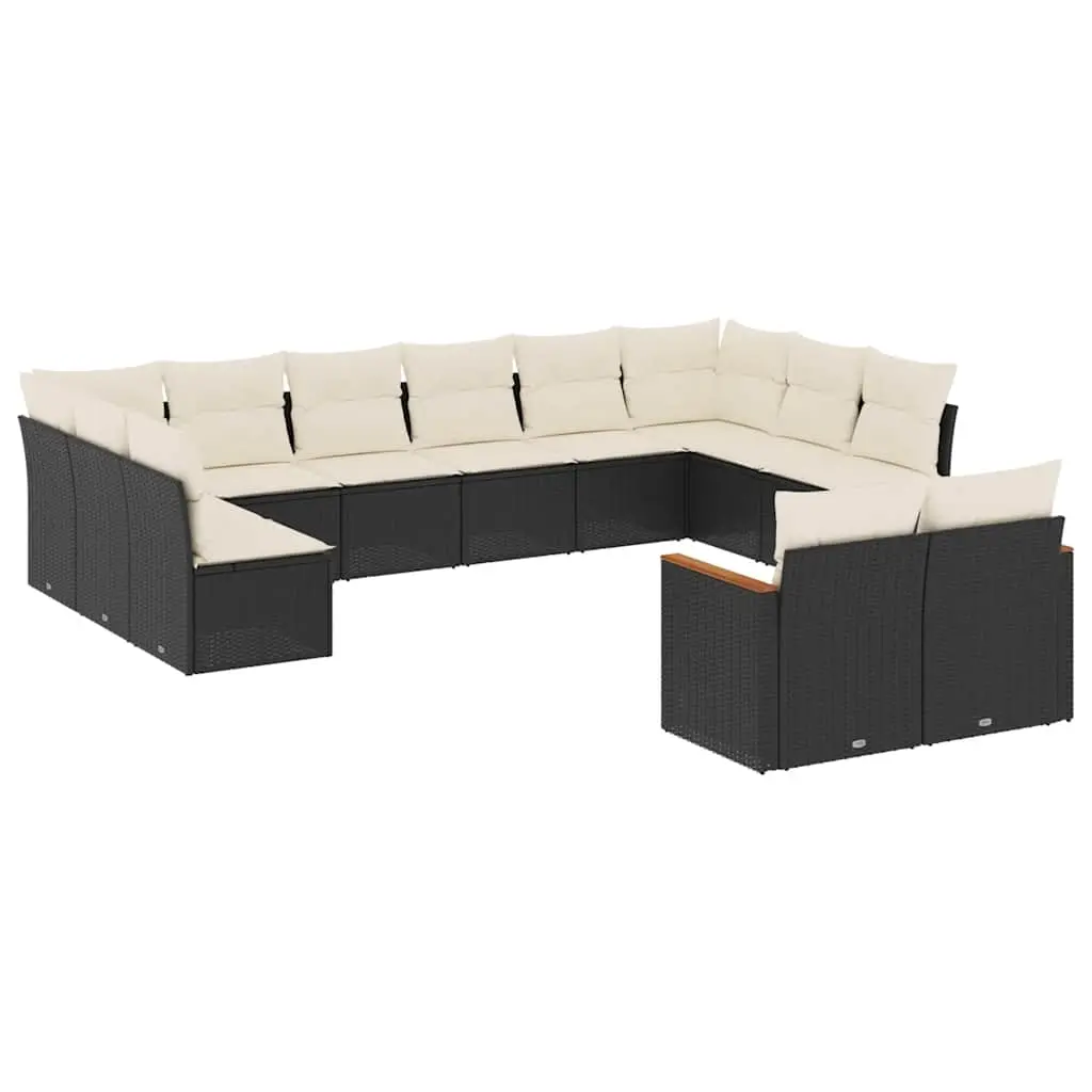 12 Piece Garden Sofa Set with Cushions Black Poly Rattan 3258843 - Furniture