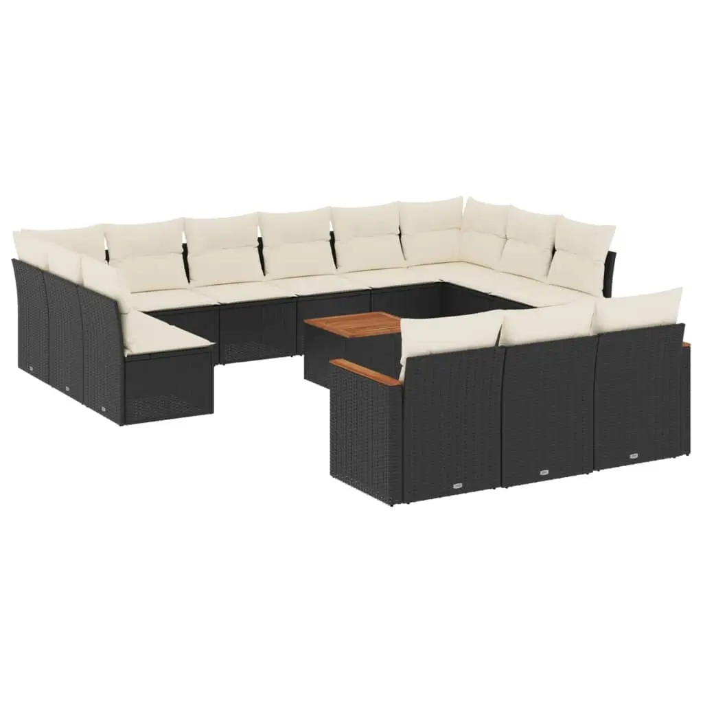 14 Piece Garden Sofa Set with Cushions Black Poly Rattan 3258864 - Furniture
