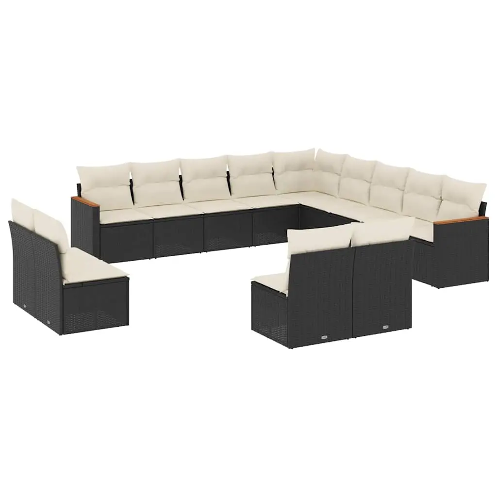 13 Piece Garden Sofa Set with Cushions Black Poly Rattan 3258885 - Furniture