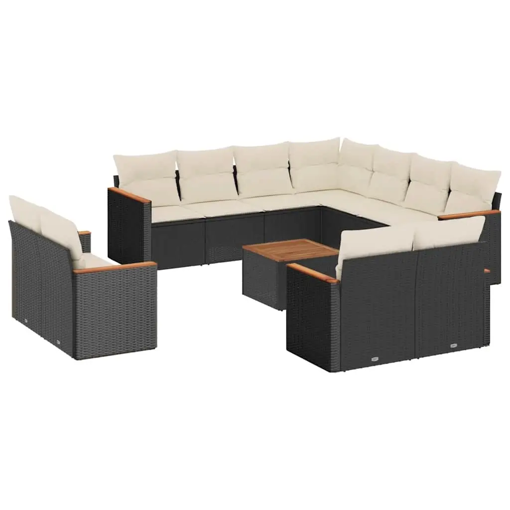 12 Piece Garden Sofa Set with Cushions Black Poly Rattan 3258906 - Furniture