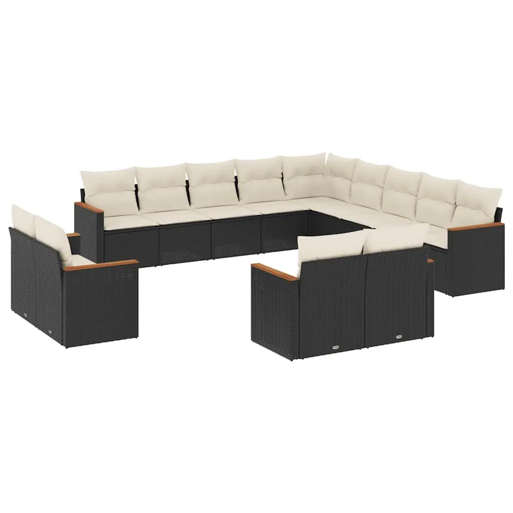 13 Piece Garden Sofa Set with Cushions Black Poly Rattan 3258927 - Furniture