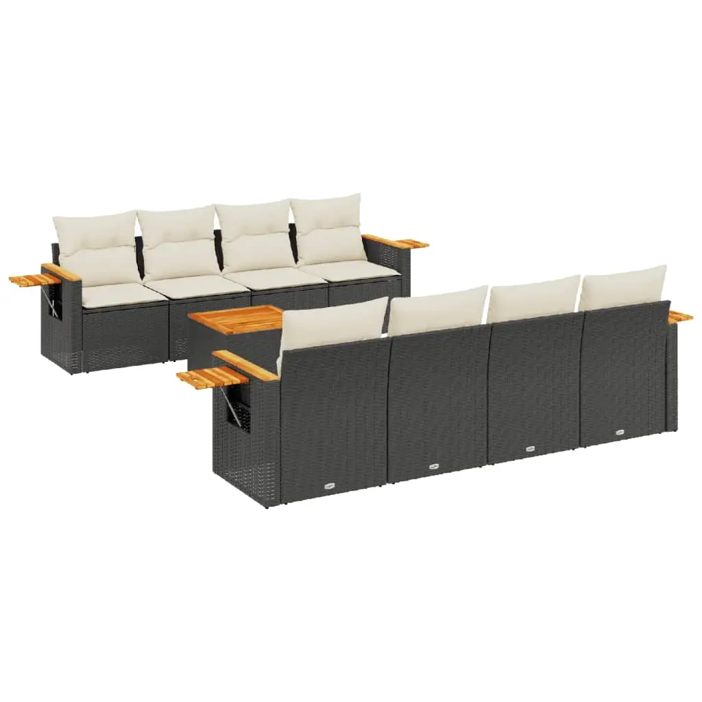 9 Piece Garden Sofa Set with Cushions Black Poly Rattan 3259060 - Furniture