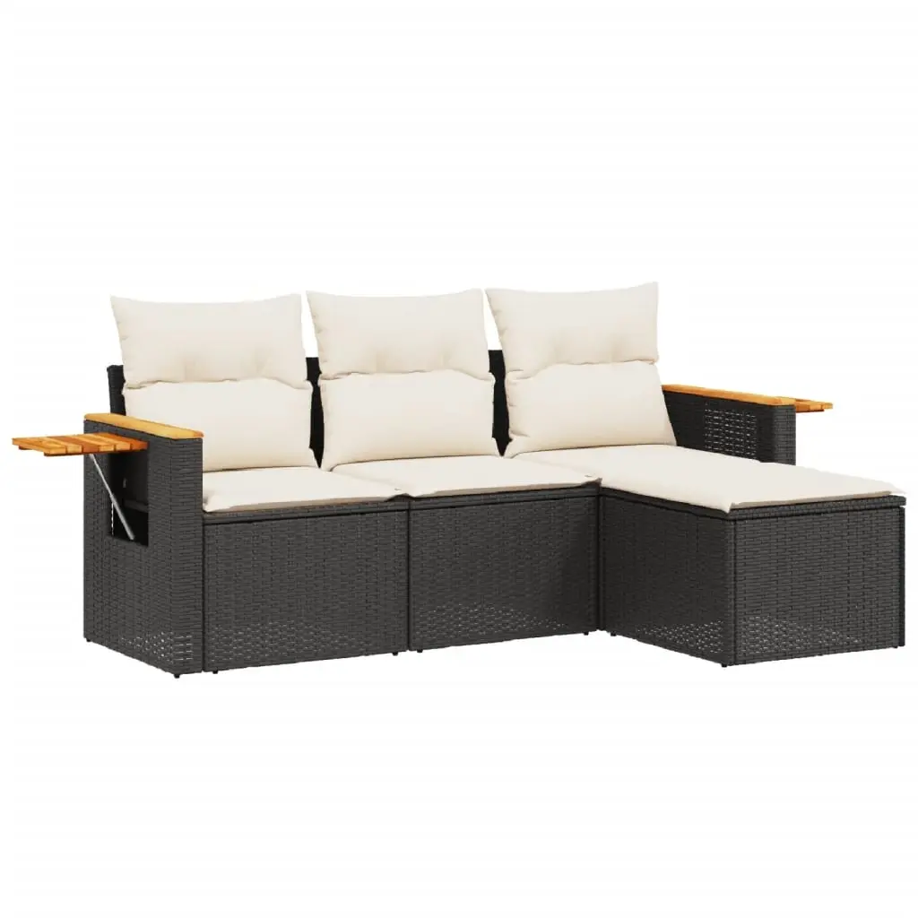 4 Piece Garden Sofa Set with Cushions Black Poly Rattan 3259144 - Furniture