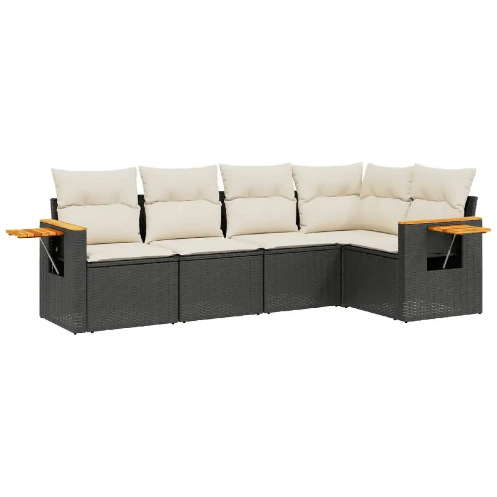 5 Piece Garden Sofa Set with Cushions Black Poly Rattan 3259186 - Furniture