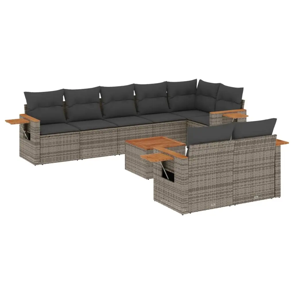 9 Piece Garden Sofa Set with Cushions Grey Poly Rattan 3259400 - Furniture