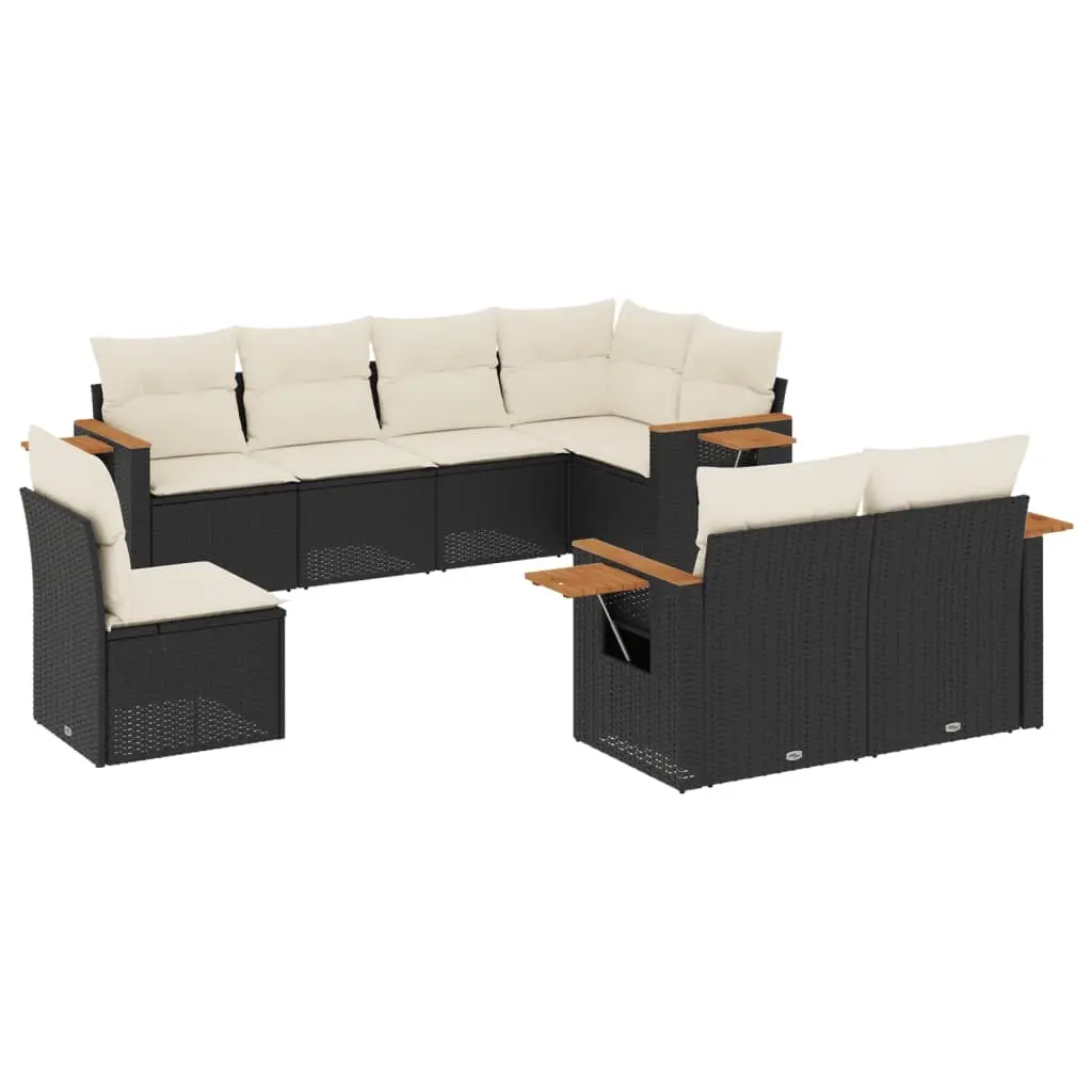 8 Piece Garden Sofa Set with Cushions Black Poly Rattan 3259403 - Furniture