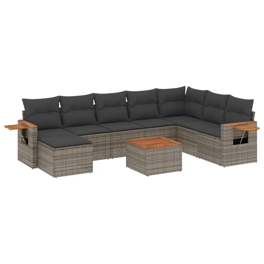 9 Piece Garden Sofa Set with Cushions Grey Poly Rattan 3259498 - Furniture