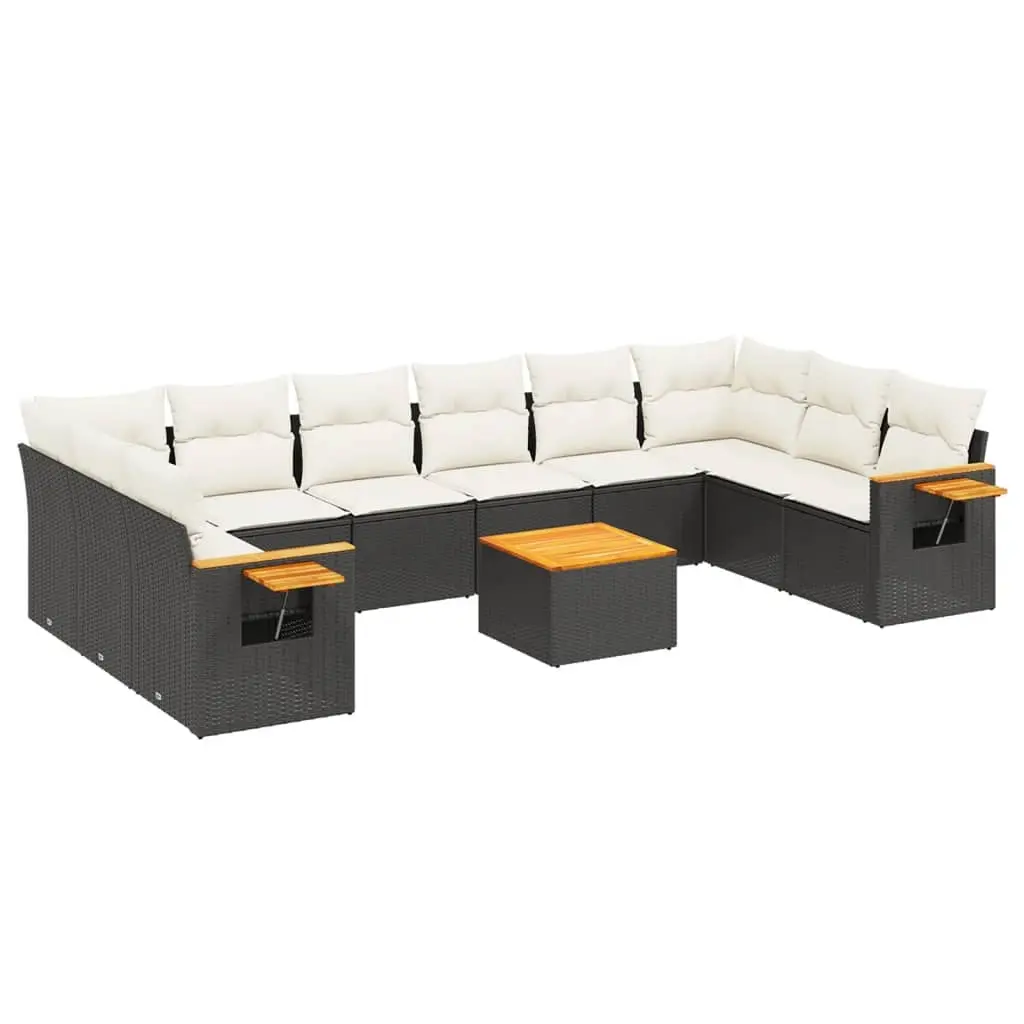 11 Piece Garden Sofa Set with Cushions Black Poly Rattan 3259571 - Furniture